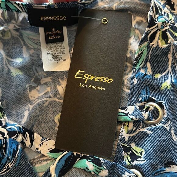 Espresso Floral Blue Teal Green Sleeveless Tank Top Shirt Blouse Small S NWT - Picture 5 of 5